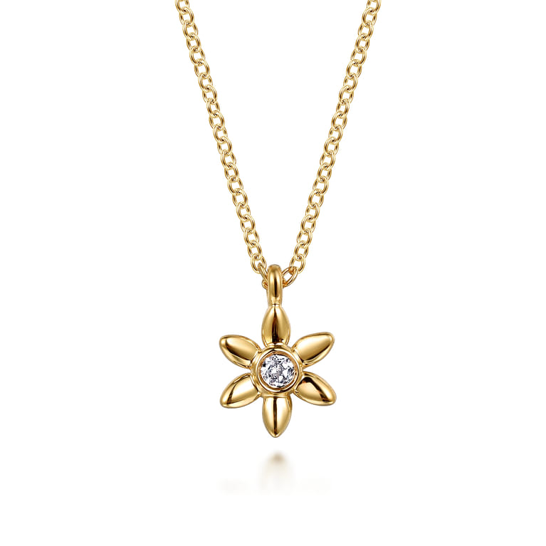 Floral - Pendant Necklace Floral 14K Yellow Gold White Sapphire - Shot 1