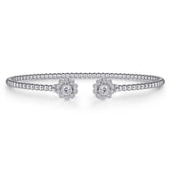 Floral - Split 14K White Gold Bujukan Bead Bangle with Floral Diamond Endcaps