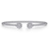 Floral - Split 14K White Gold Bujukan Bead Bangle with Floral Diamond Endcaps - 0.25 ct