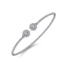 Floral - Split 14K White Gold Bujukan Bead Bangle with Floral Diamond Endcaps - 0.25 ct
