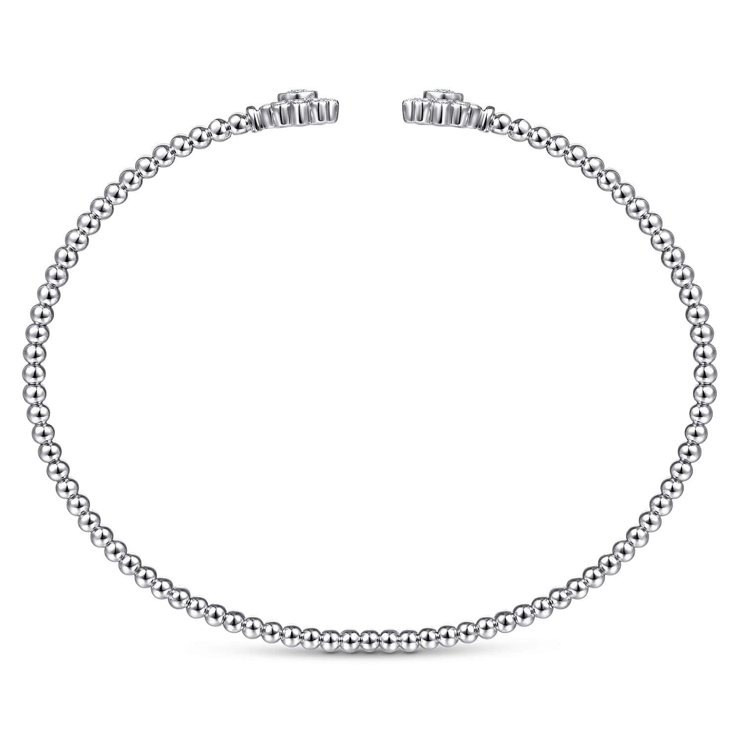 Floral - Split 14K White Gold Bujukan Bead Bangle with Floral Diamond Endcaps - 0.25 ct - Shot 3