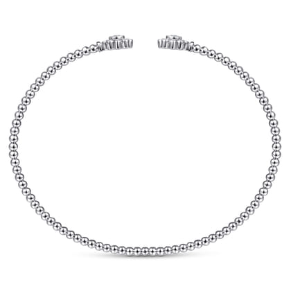 Floral - Split 14K White Gold Bujukan Bead Bangle with Floral Diamond Endcaps