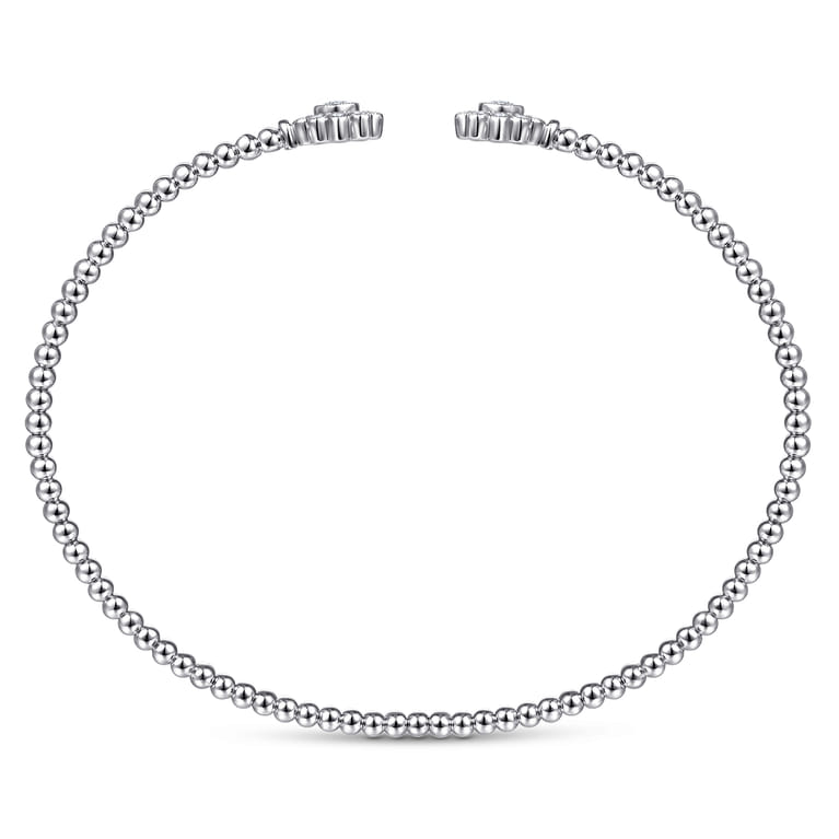 Floral - Split 14K White Gold Bujukan Bead Bangle with Floral Diamond Endcaps - 0.25 ct - Shot 3