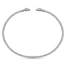 Floral - Split 14K White Gold Bujukan Bead Bangle with Floral Diamond Endcaps - 0.25 ct