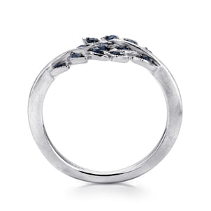 Floral - Sterling Silver Bypass Leaf Wrap Ring with Sapphire Stones With Brush Finish
