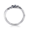 Floral - Sterling Silver Bypass Leaf Wrap Ring with Sapphire Stones With Brush Finish
