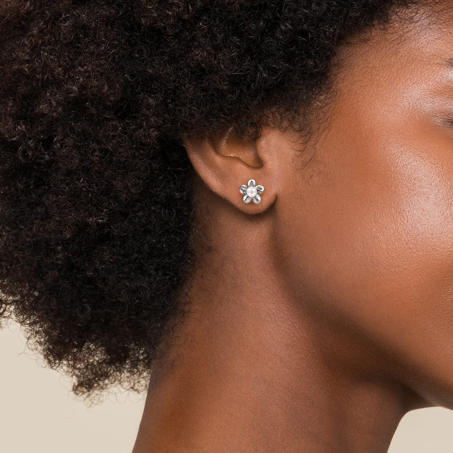 Floral - Sterling Silver Floral Dainty Cultured Pearl Stud Earrings