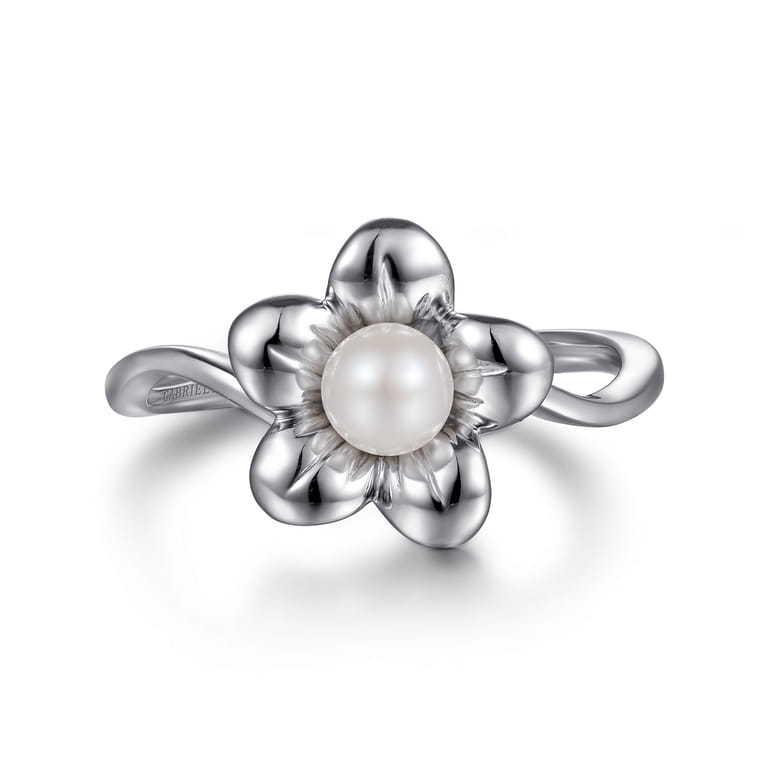 Floral - Sterling Silver Pearl Flower Ring - Shot 1
