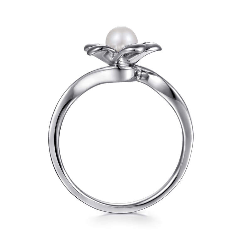 Floral - Sterling Silver Pearl Flower Ring - Shot 2