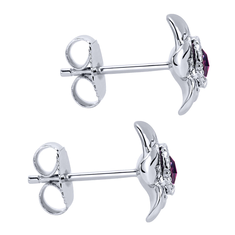 Floral - Sterling Silver Round Amethyst Flower Stud Earrings