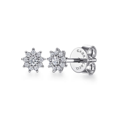 Floral - Stud Earrings 14K White Gold Diamond 0.14ct