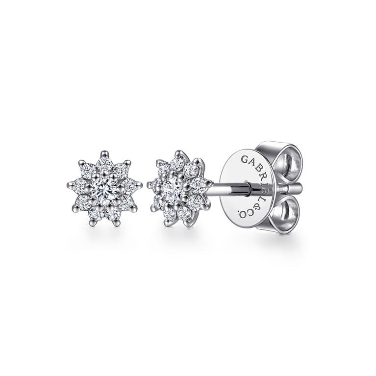 Floral - Stud Earrings 14K White Gold Diamond 0.14ct - 0.14 ct - Shot 1