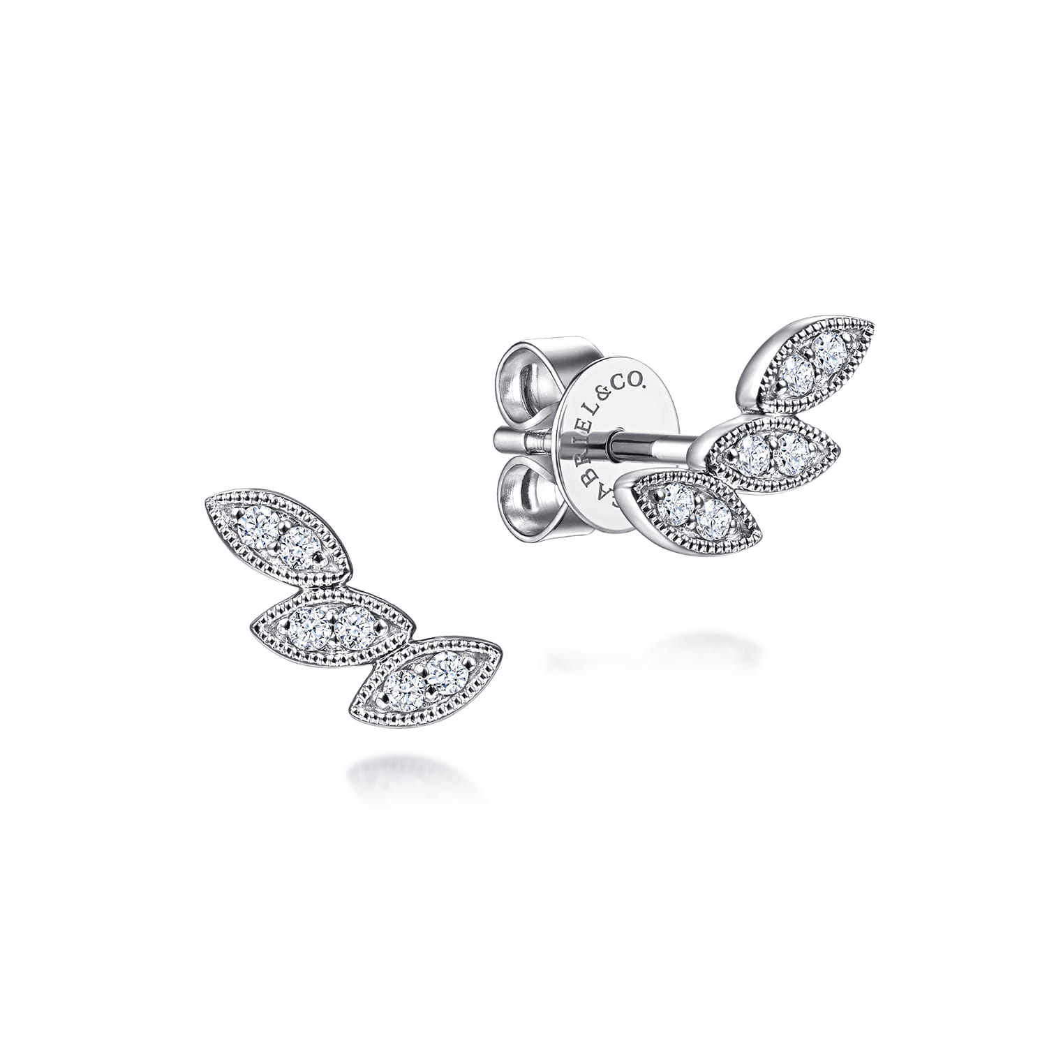 Floral - Stud Earrings Ear Climber 14K White Gold Diamond 0.09ct - 0.09 ct - Shot 1