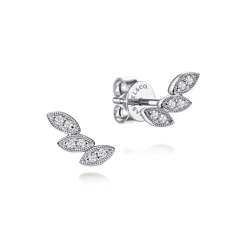 Floral - Stud Earrings Ear Climber 14K White Gold Diamond 0.09ct - 0.09 ct - Shot 1