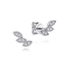 Floral - Stud Earrings Ear Climber 14K White Gold Diamond 0.09ct - 0.09 ct