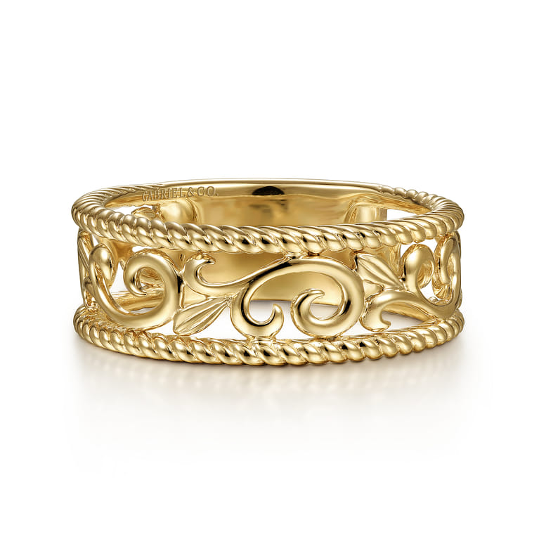 Floral - Vintage 14K Yellow Gold Swirly Ring - Shot 1
