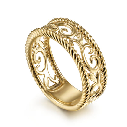 Floral - Vintage 14K Yellow Gold Swirly Ring