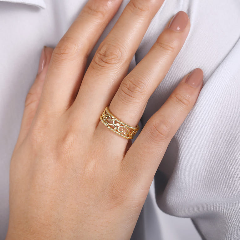 Floral - Vintage 14K Yellow Gold Swirly Ring - Shot 5
