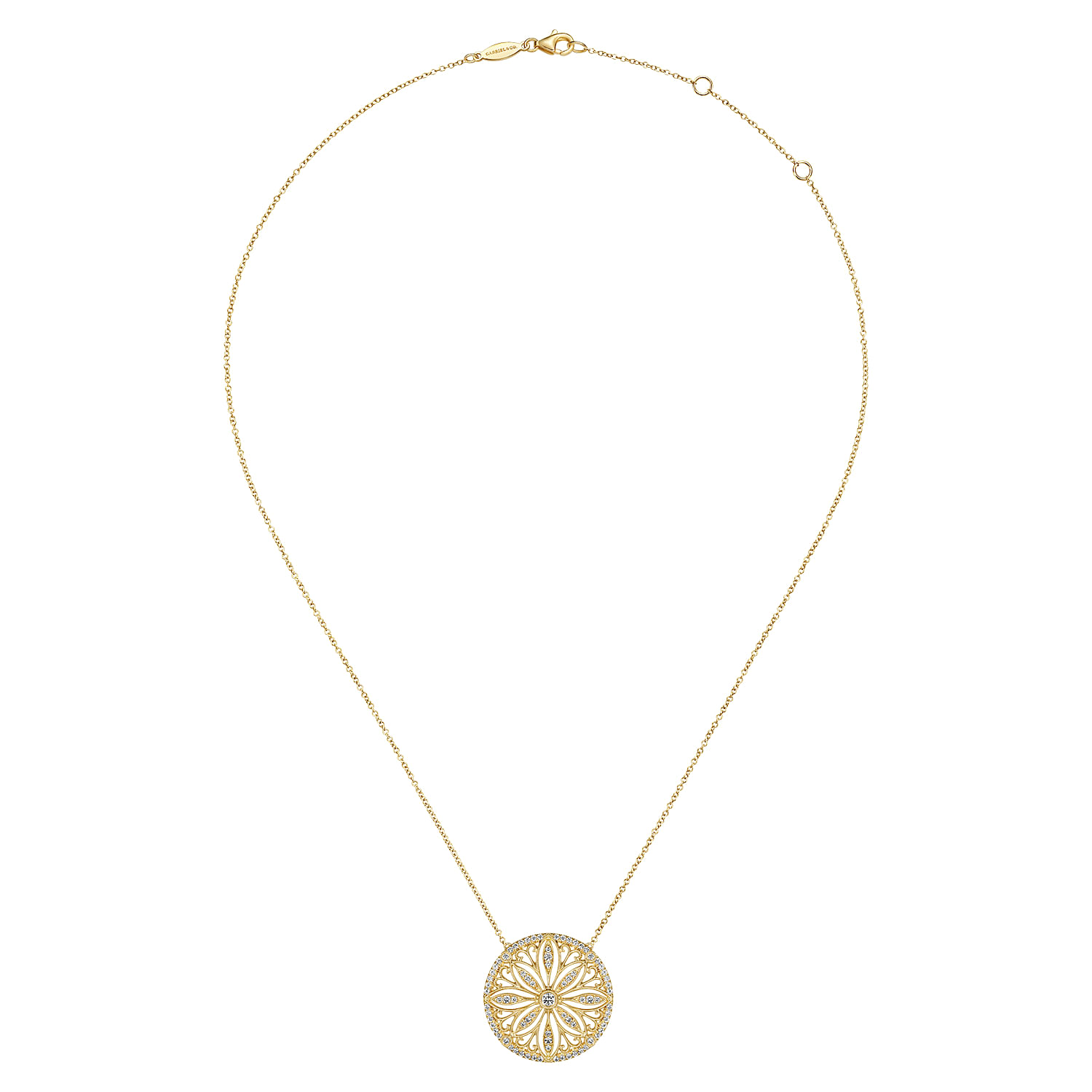 Floral - Vintage Inspired 14K Yellow Gold Floral Diamond Pendant Necklace