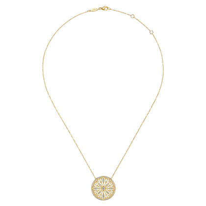 Floral - Vintage Inspired 14K Yellow Gold Floral Diamond Pendant Necklace