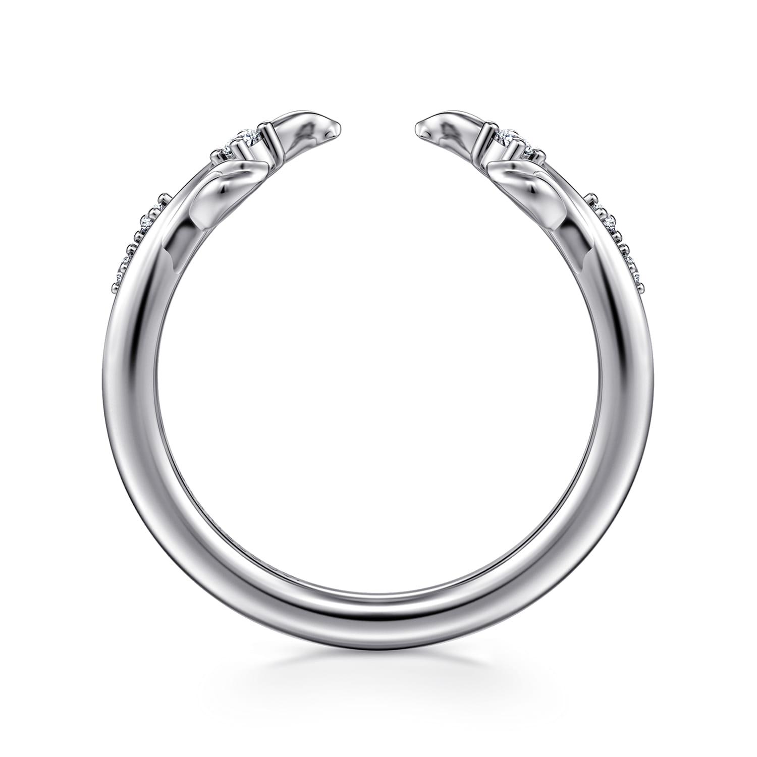 Floral 14K White Gold Prong Setting Diamond Open Anniversary Band