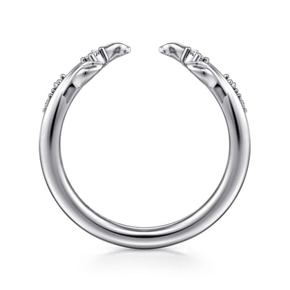 Floral 14K White Gold Prong Setting Diamond Open Anniversary Band
