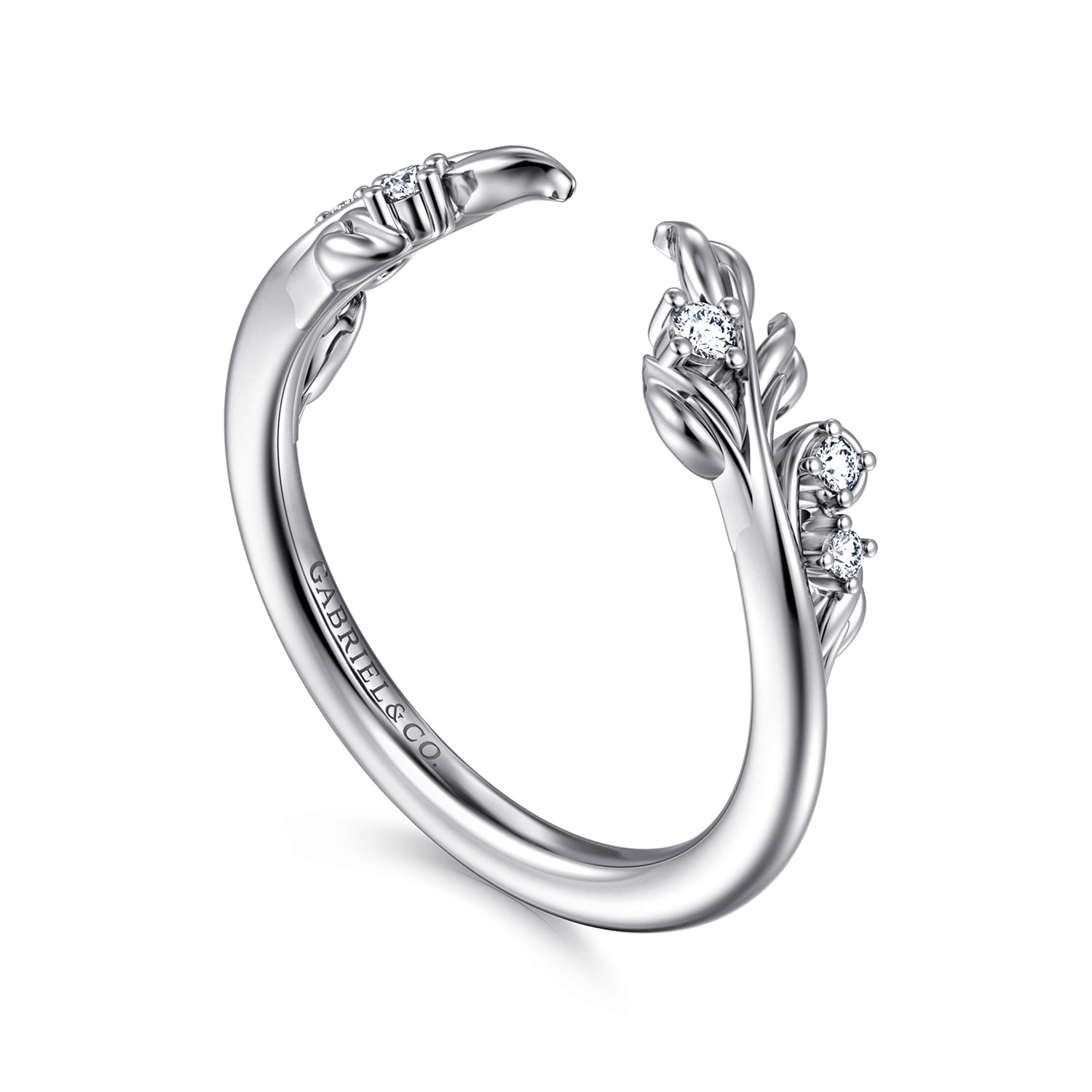 Floral 14K White Gold Prong Setting Diamond Open Anniversary Band