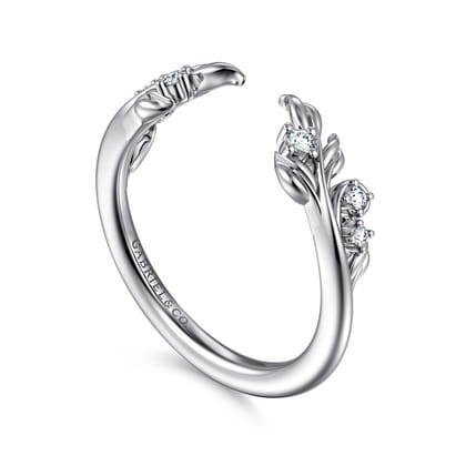 Floral 14K White Gold Prong Setting Diamond Open Anniversary Band