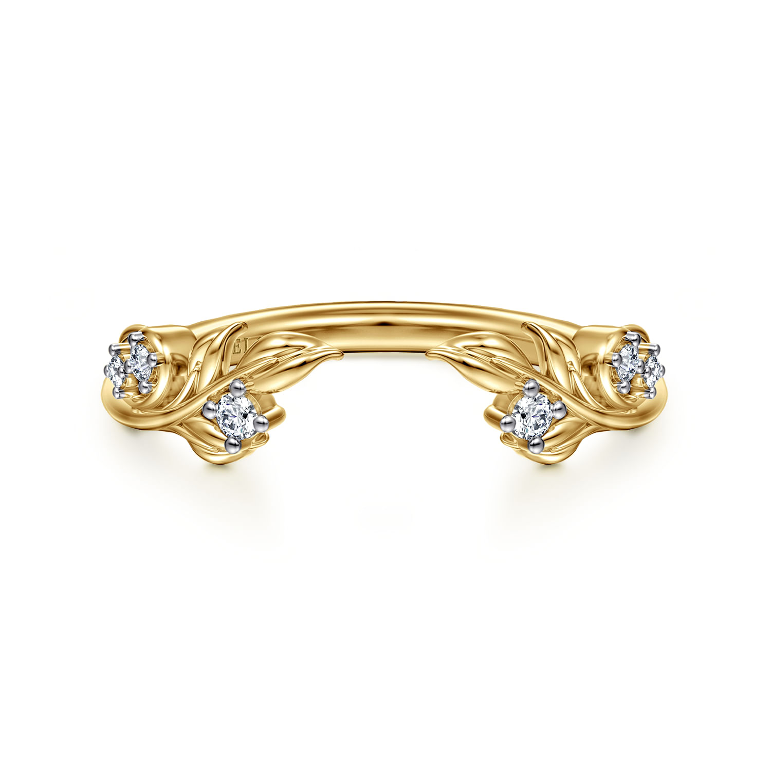 Floral 14K Yellow Gold Prong Setting Diamond Open Anniversary Band