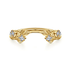 Floral 14K Yellow Gold Prong Setting Diamond Open Anniversary Band