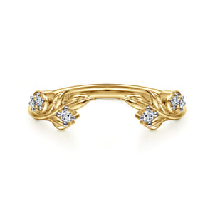 Floral 14K Yellow Gold Prong Setting Diamond Open Anniversary Band