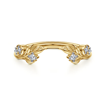 Floral 14K Yellow Gold Prong Setting Diamond Open Anniversary Band
