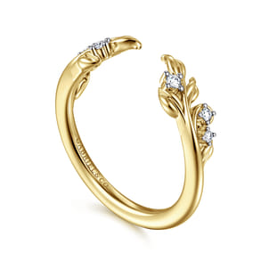 Floral 14K Yellow Gold Prong Setting Diamond Open Anniversary Band