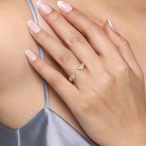 Floral 14K Yellow Gold Prong Setting Diamond Open Anniversary Band