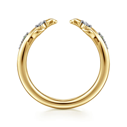 Floral 14K Yellow Gold Prong Setting Green Sapphire and Diamond Open Anniversary Band