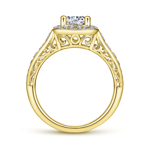 Florence - Vintage Inspired 14K Yellow Gold Cushion Halo Round Diamond Engagement Ring - 0.55 ct - Shot 2