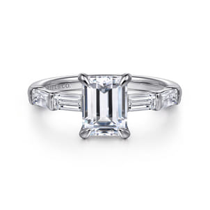 Flores - 14K White Gold Emerald Cut Diamond Engagement Ring