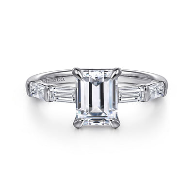 Flores - 14K White Gold Emerald Cut Diamond Engagement Ring