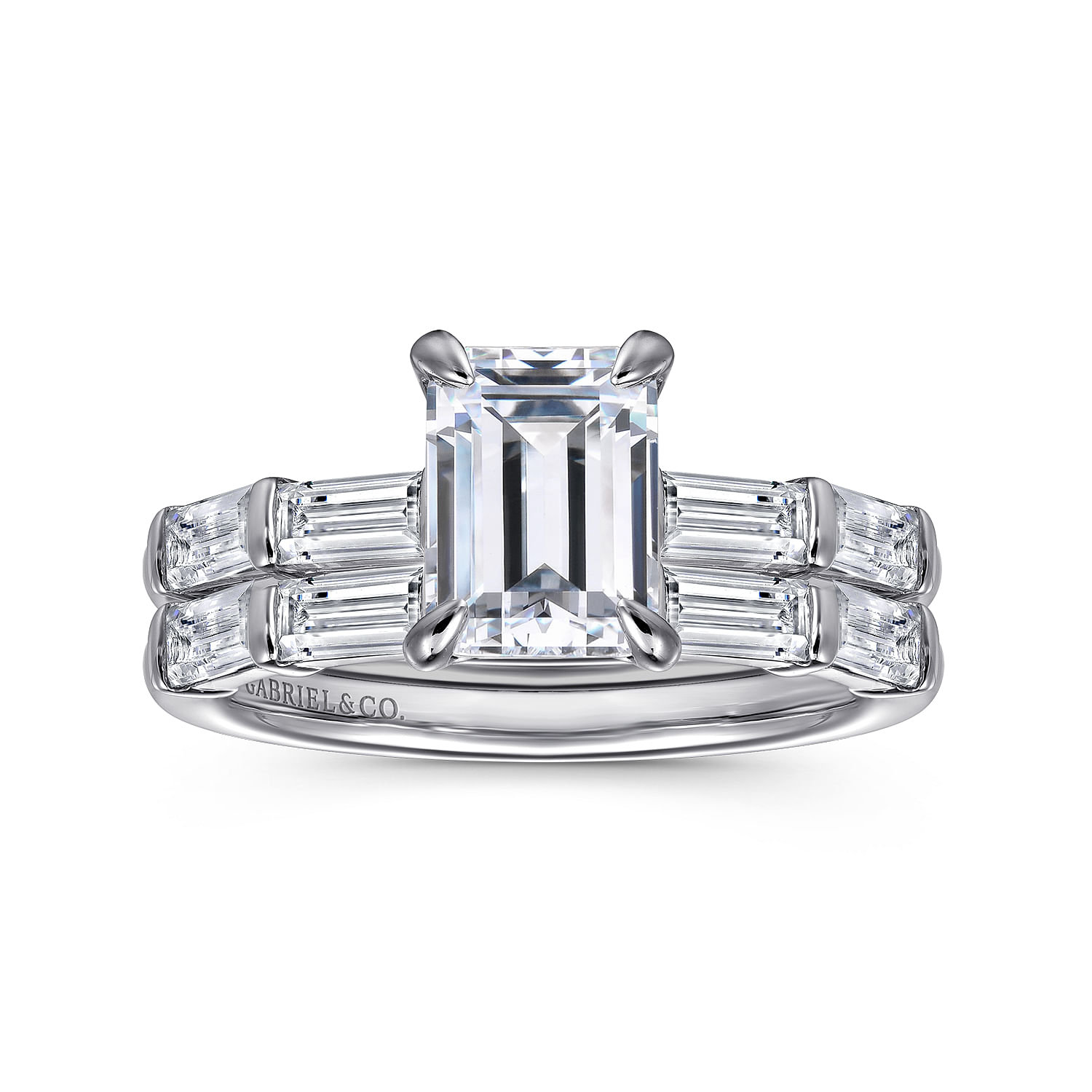 Flores - 14K White Gold Emerald Cut Diamond Engagement Ring