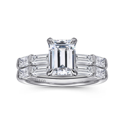 Flores - 14K White Gold Emerald Cut Diamond Engagement Ring