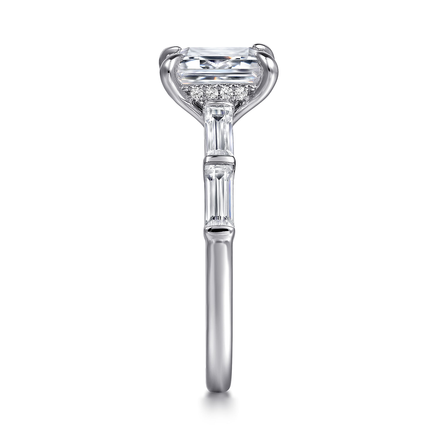 Flores - 14K White Gold Emerald Cut Diamond Engagement Ring