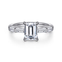 Flores - 14K White Gold Emerald Cut Five Stone Diamond Engagement Ring