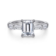 Flores - 14K White Gold Emerald Cut Five Stone Diamond Engagement Ring