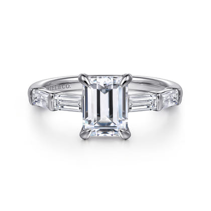 Flores - 14K White Gold Emerald Cut Five Stone Diamond Engagement Ring