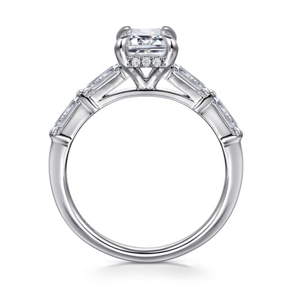 Flores - 14K White Gold Emerald Cut Five Stone Diamond Engagement Ring