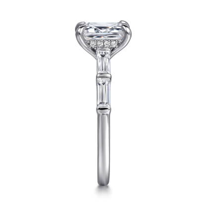 Flores - 14K White Gold Emerald Cut Five Stone Diamond Engagement Ring