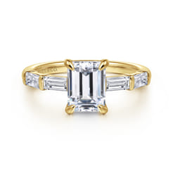 Flores - 14K Yellow Gold Emerald Cut Diamond Engagement Ring