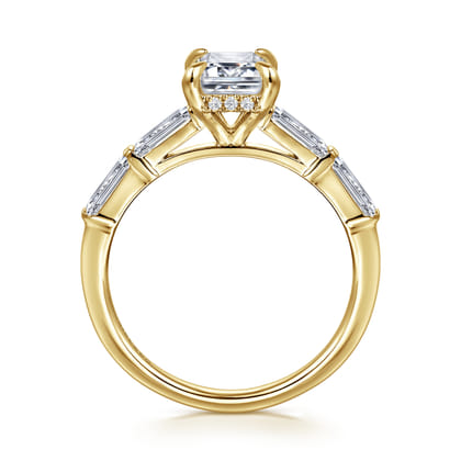 Flores - 14K Yellow Gold Emerald Cut Diamond Engagement Ring