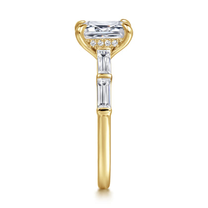 Flores - 14K Yellow Gold Emerald Cut Diamond Engagement Ring