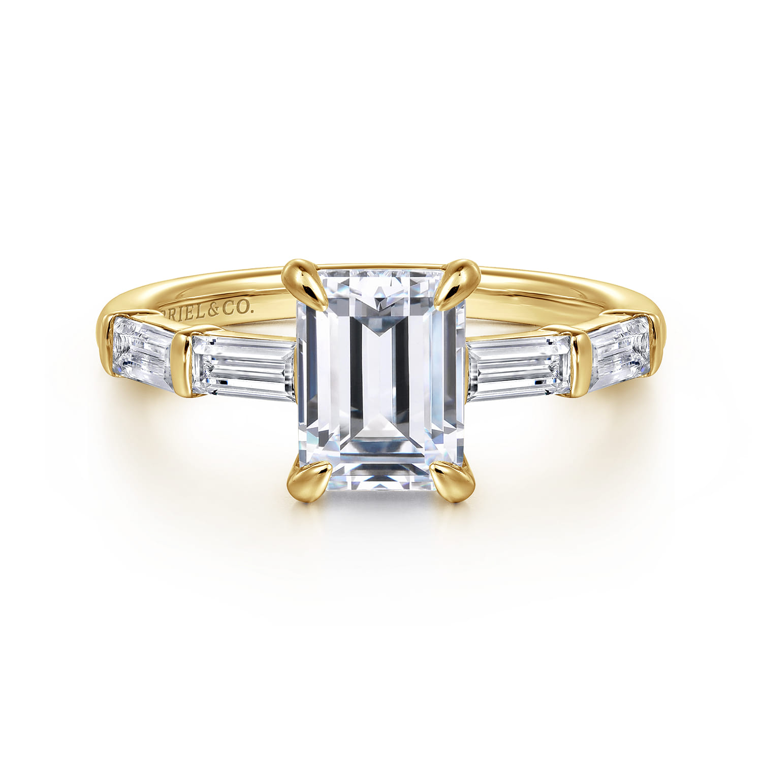 Flores - 14K Yellow Gold Emerald Cut Five Stone Diamond Engagement Ring